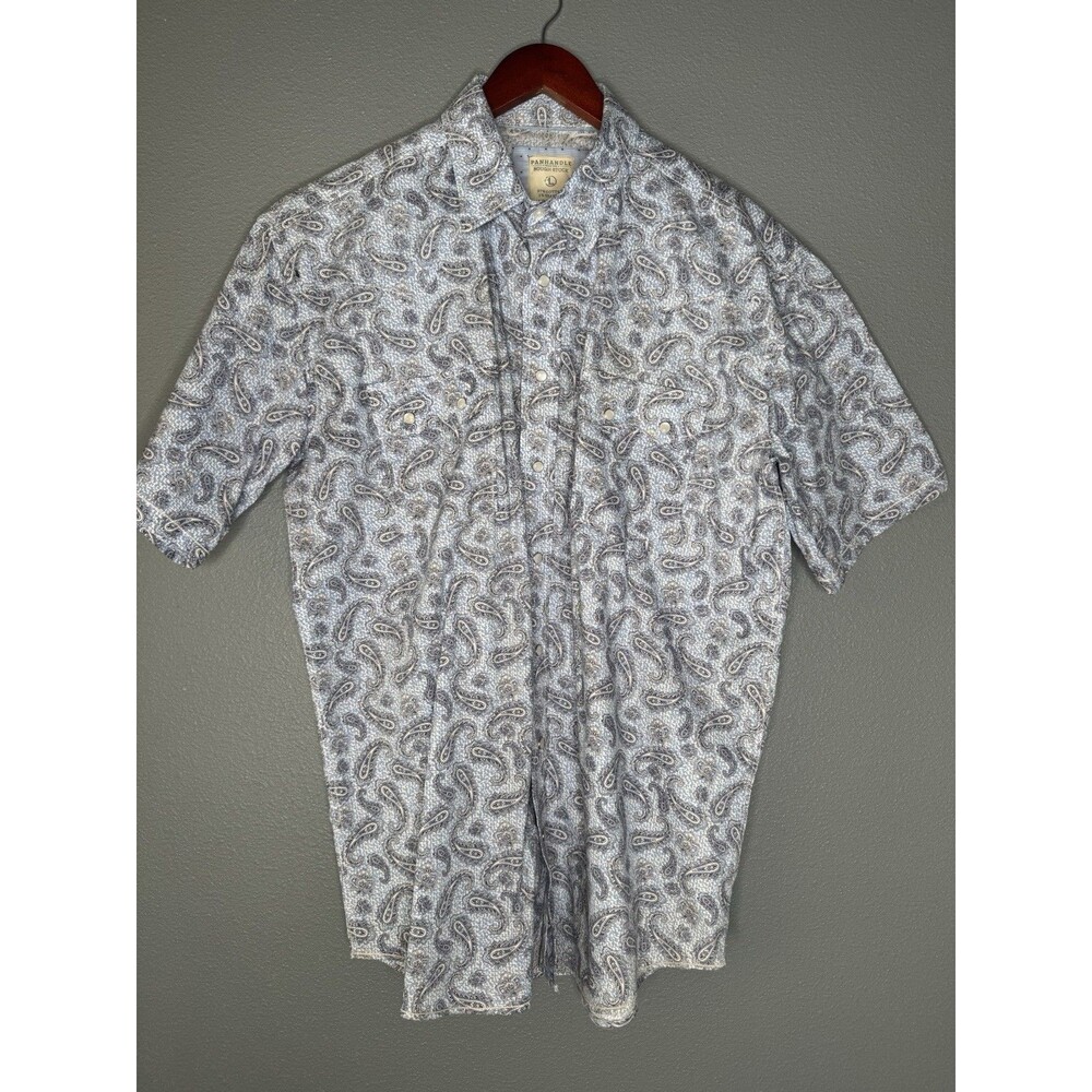 Panhandle Rough Stock Shirt Mens L Blue Paisley Pearl Snap Western Cowboy Cotton